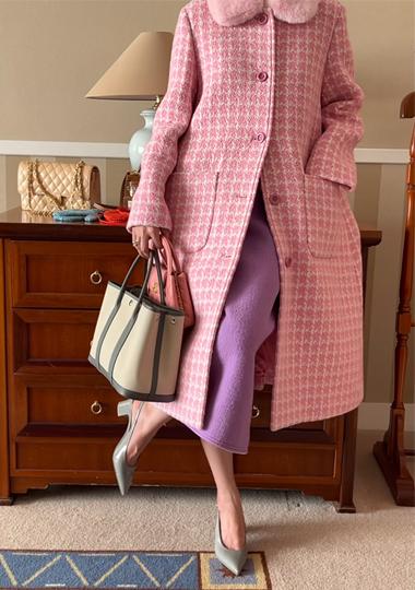 크리스마스 어덜트 코트 [begonia pink check tweed]
