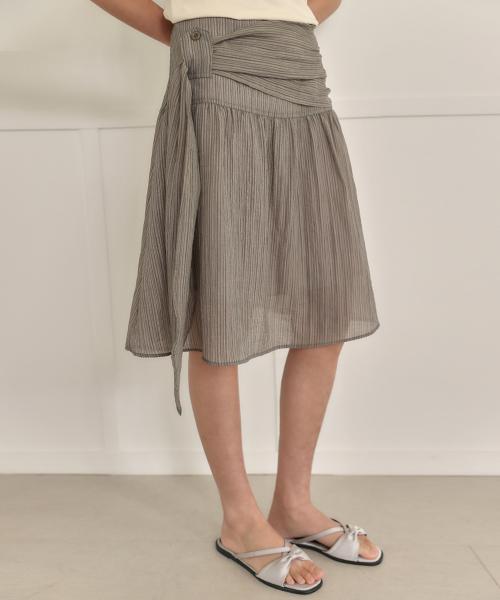 SUMMER STRIPE MIDI SKIRT [ BROWN ]