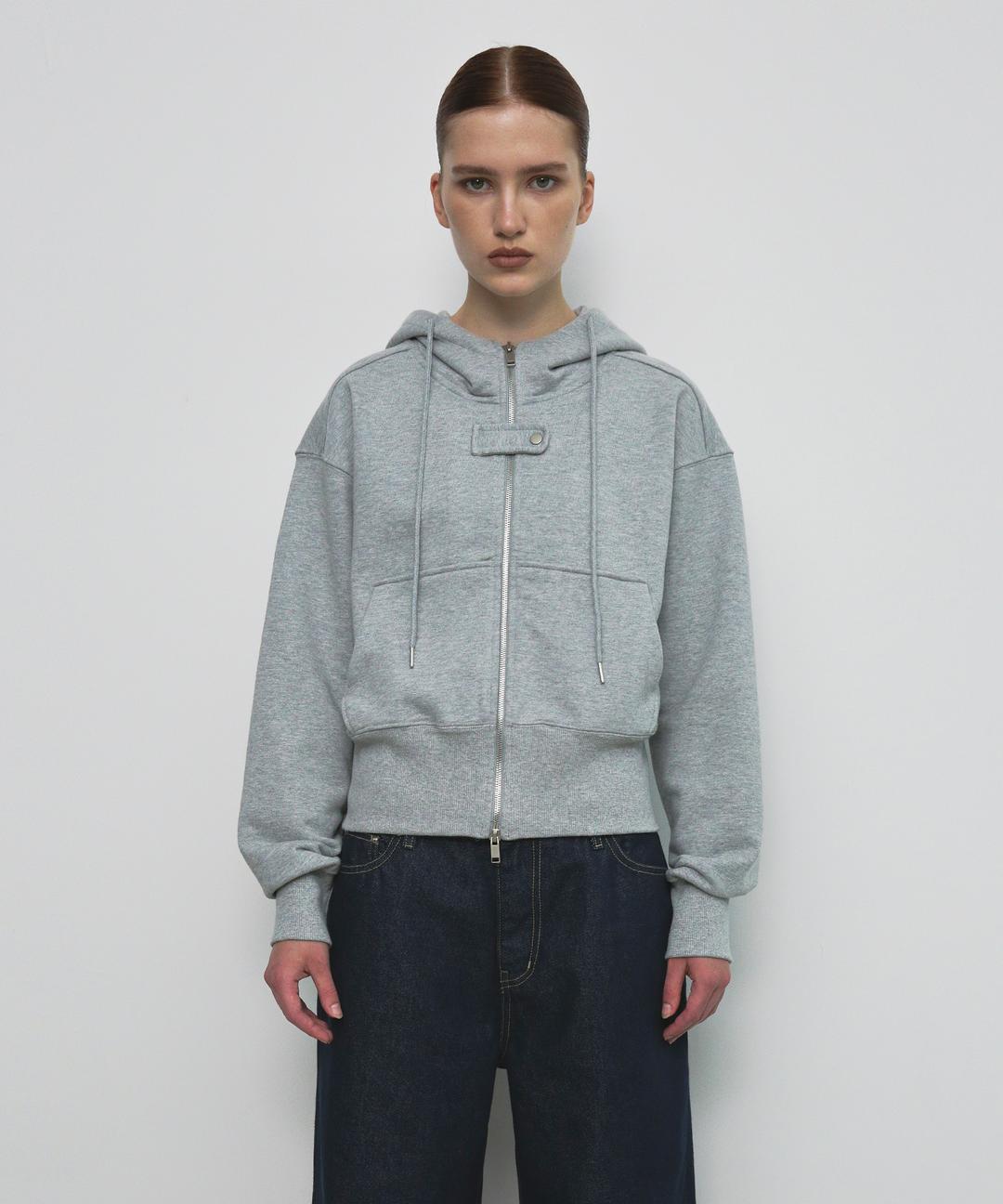 SNAP HOOD ZIP UP_MELANGE GREY