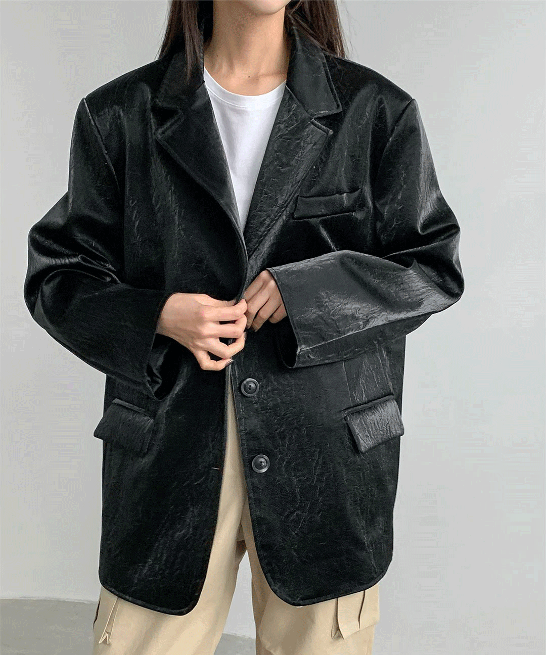 [23FW] 크랙 빈티지 오버핏 루즈 싱글 레더 자켓 블레이저 가을 신상 가을 자켓 가죽
