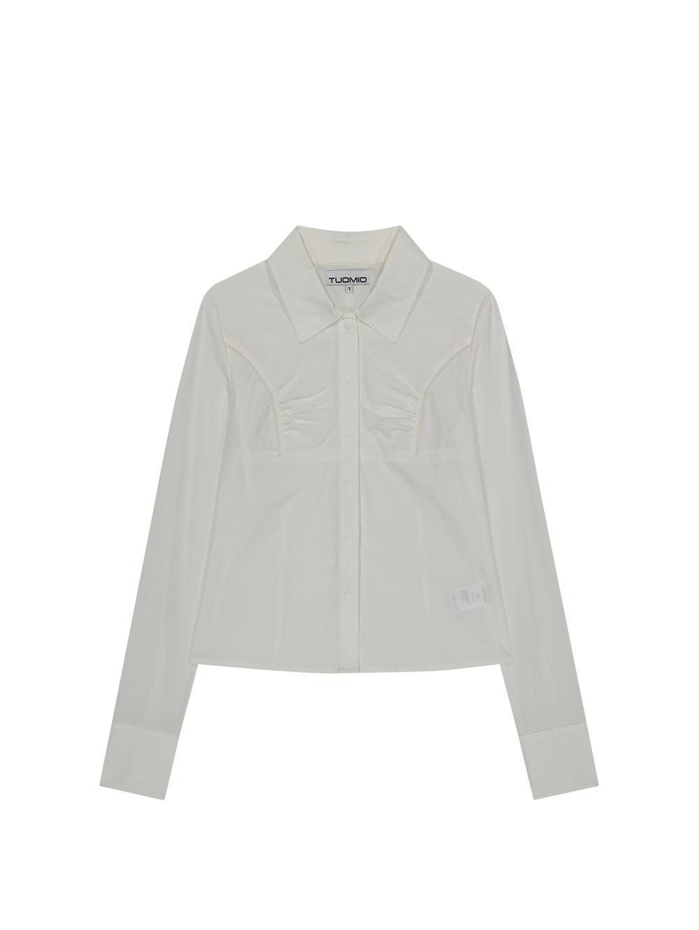SHIRRED SLIM FIT SHIRT [WHITE]