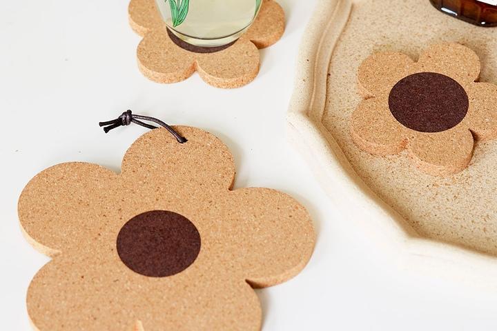 [5%쿠폰]플라워 코르크코스터 우드컵받침 냄비받침 2type