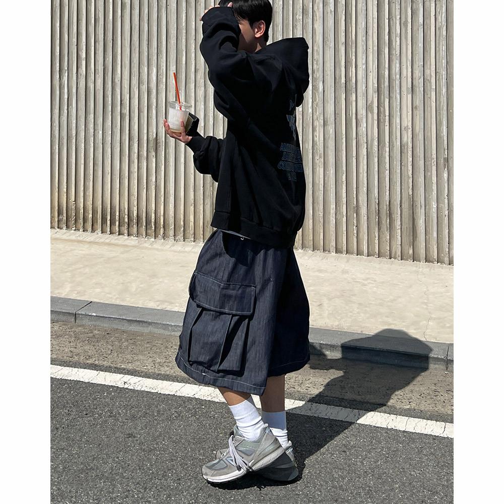 SLG 카고 생지 버뮤다 데님 - 남자버뮤다팬츠 와이드반바지 여름7부바지