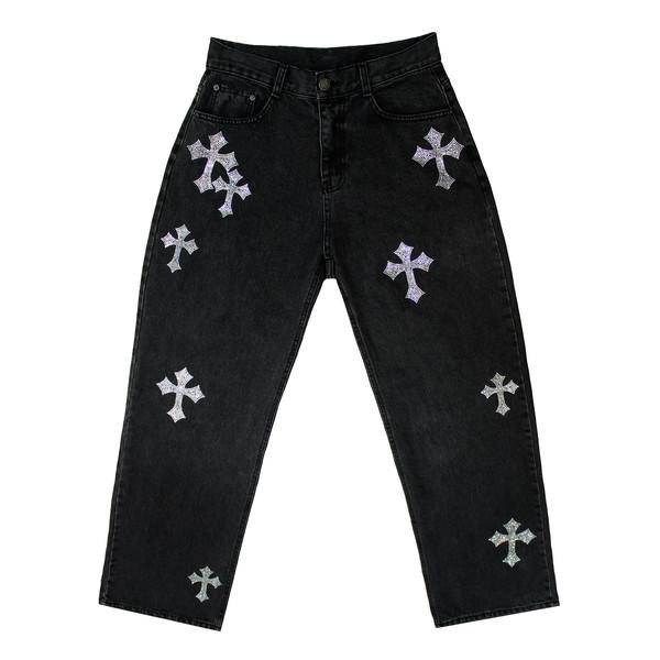 CRYSTAL CROSS DENIM PANTS (Black)