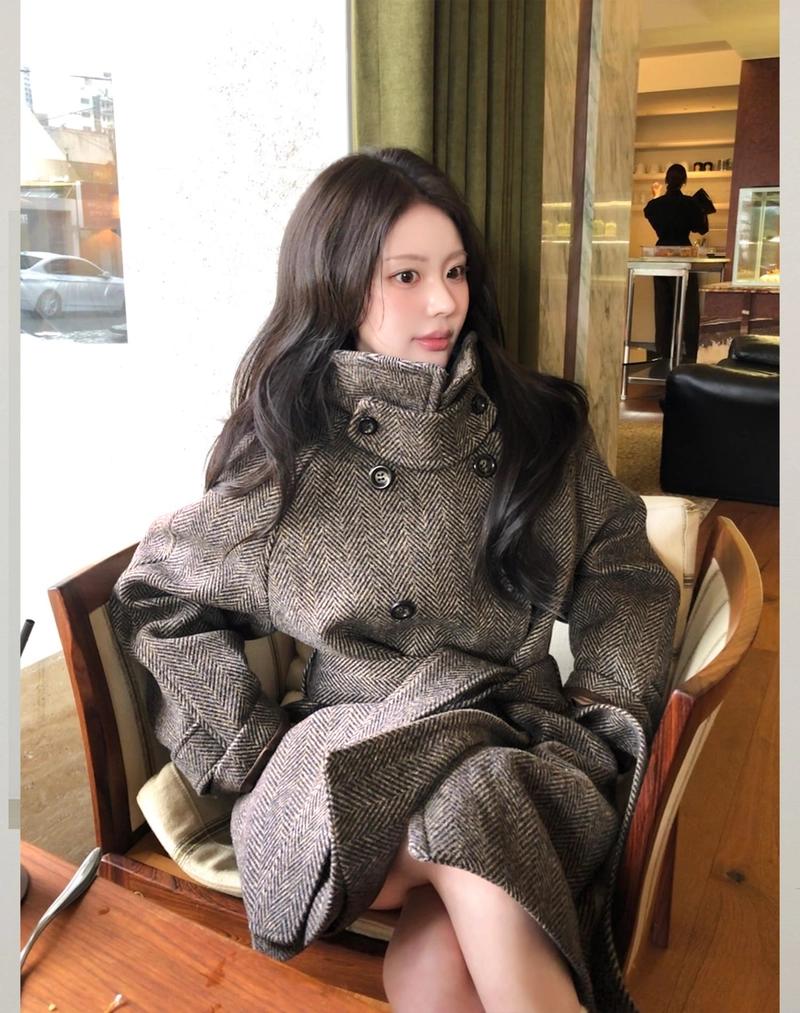 GIEMAR - HERRINGBONE WOOL HALF COAT 헤링본 울 하프코트