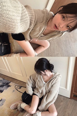 히프나틱 데이펀 꽈배기 니트 후드집업[울11%]