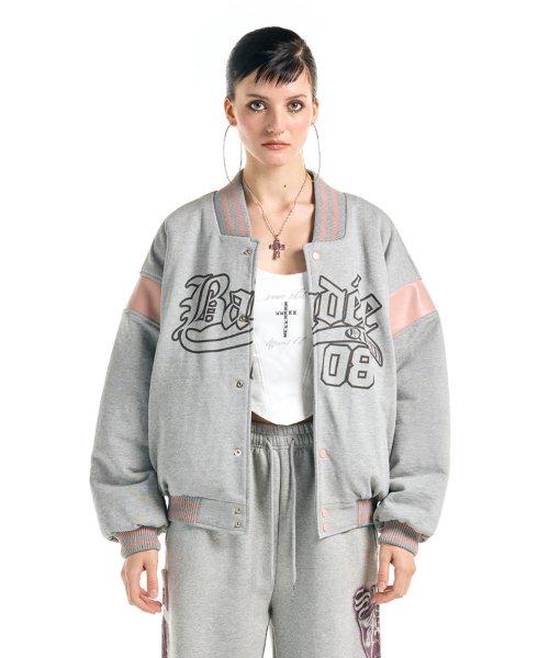 Sweat Varsity Baseball Jacket Melange Grey/Pink