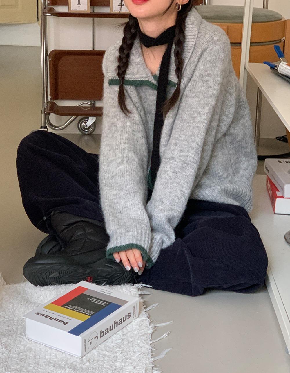 빈티지 카라 배색 cardigan