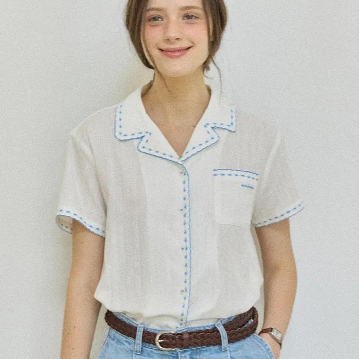Delion Embroidery Blouse - White