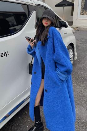 무료당일배송♥인기짱 곰돌이 후리스 오버핏 롱 코트 자켓(블루,브라운,그린,블랙)