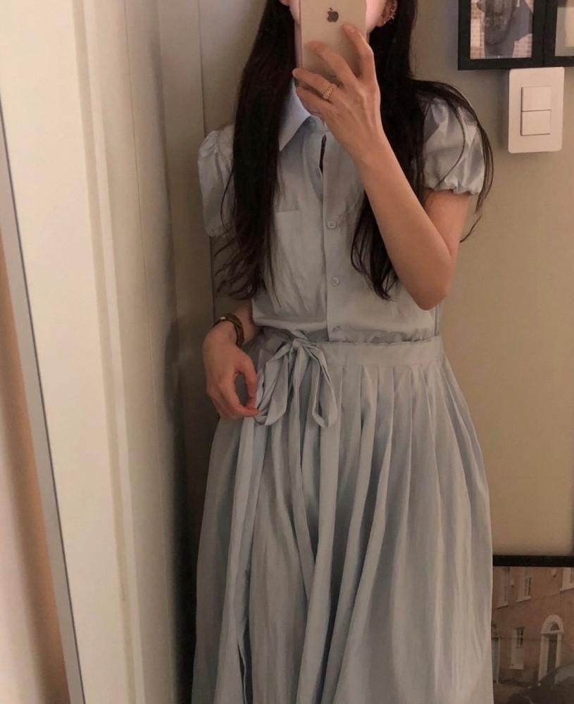 오브제 릴리 레이어드 셔츠 셔링 반팔 하객룩 원피스 (3color)