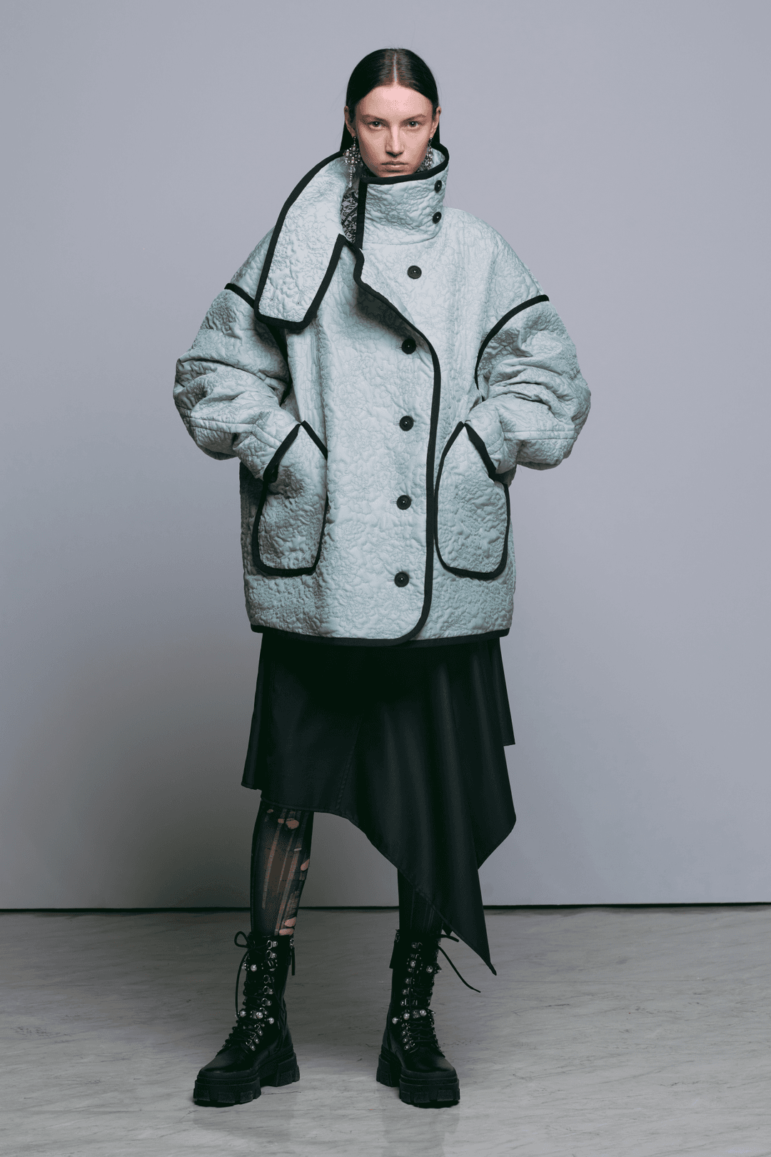 MINT FLORAL QUILTED FUNNEL NECK JUMPER