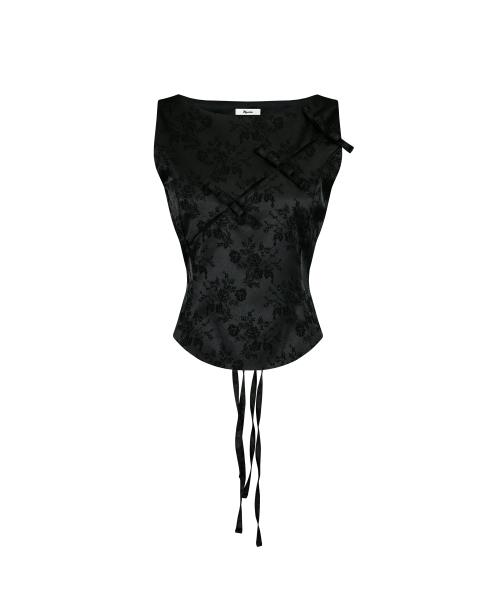Ribbon Paneled Sleeveless Black
