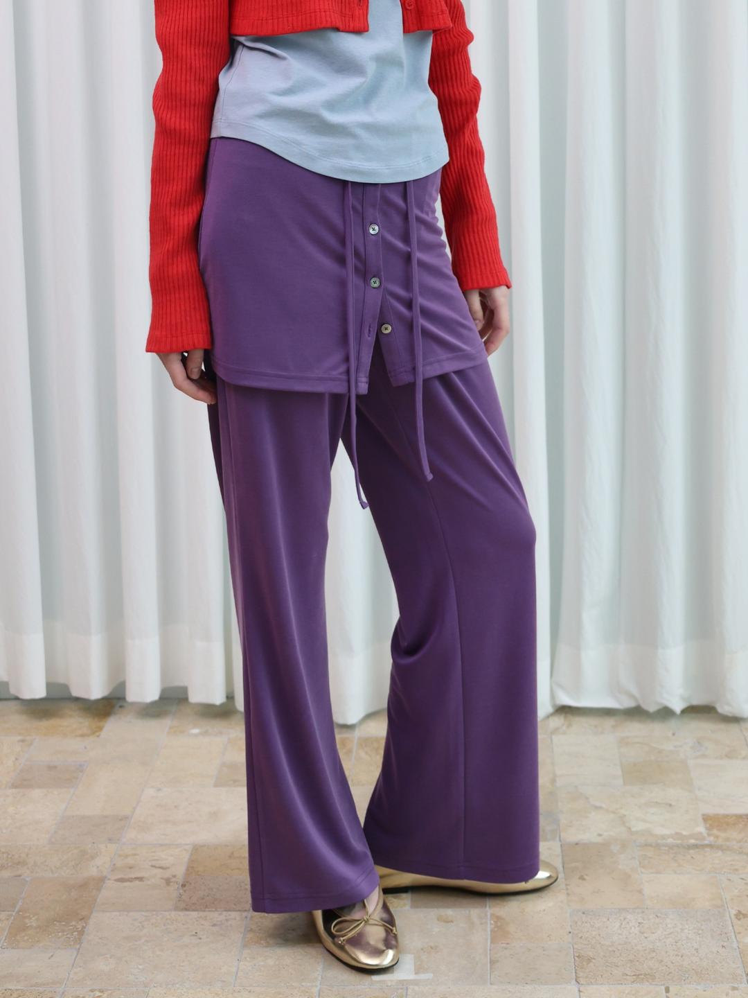 [3/16 예약배송] Relaxed-Fit Layered Skirt Pants - Purple