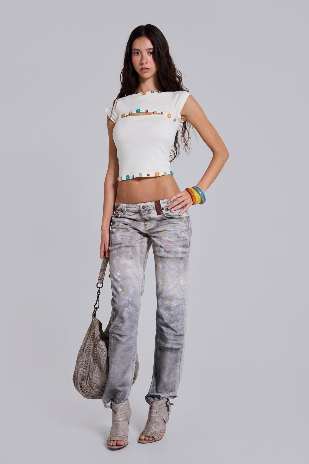 Rider Low Rise Straight Leg Jeans in Painter - W24 / White