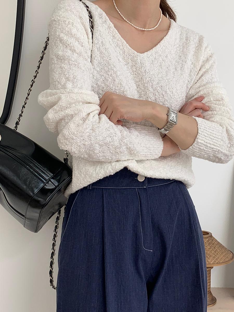 제이핀 부클 브이넥 시보리 루즈핏 니트 3color