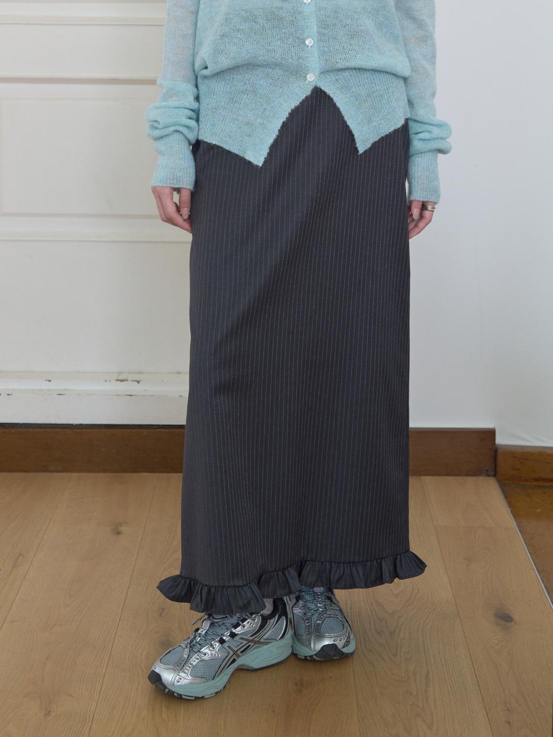 [11.19 순차출고_3차 리오더] FRILL LONG SKIRT_CHARCOAL BLUE