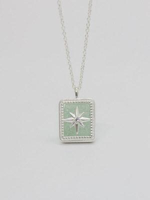 [92.5 silver] 스퀘어 그린 어벤츄린 목걸이