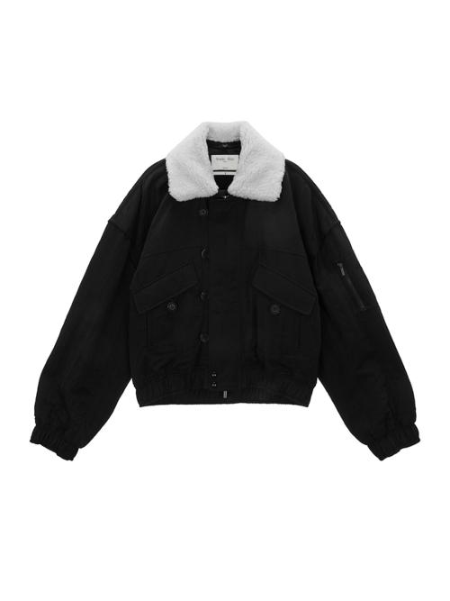 FUR COLLAR POINT BOMBER JUMPER IN BLACK