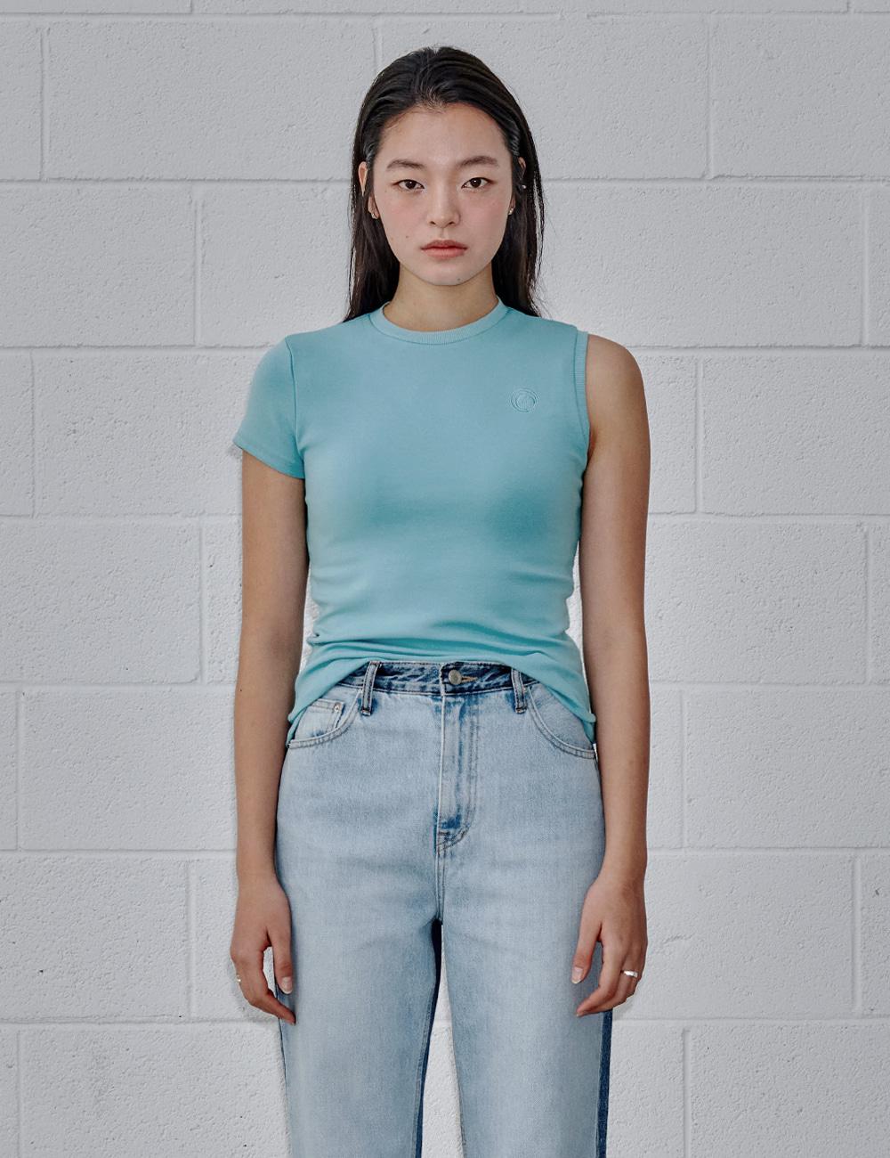 (Re-Birth)Unbalnced Sleeve Top_Sky Blue
