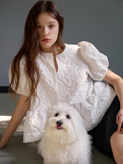 Daisy Jaquard Puff Blouse [White ]
