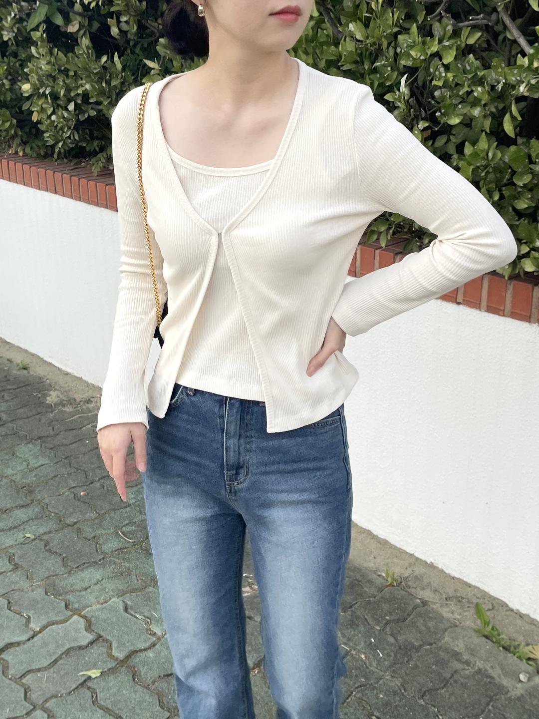 골지 슬리브리스 가디건 set