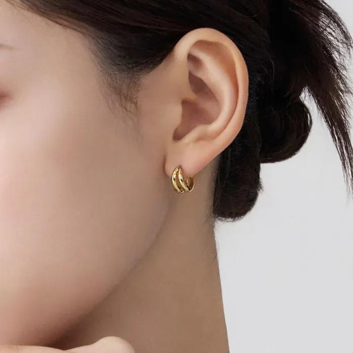 [14KGF] 심플 투링 투라인 원터치 귀걸이_3color