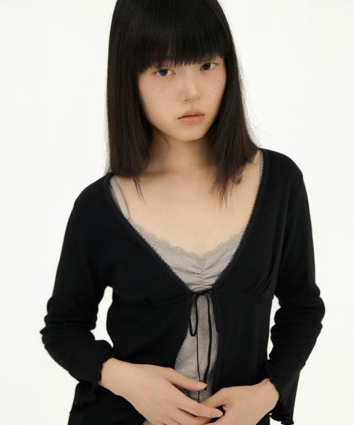 RIBBON GLITTER LACE CARDIGAN BLACK