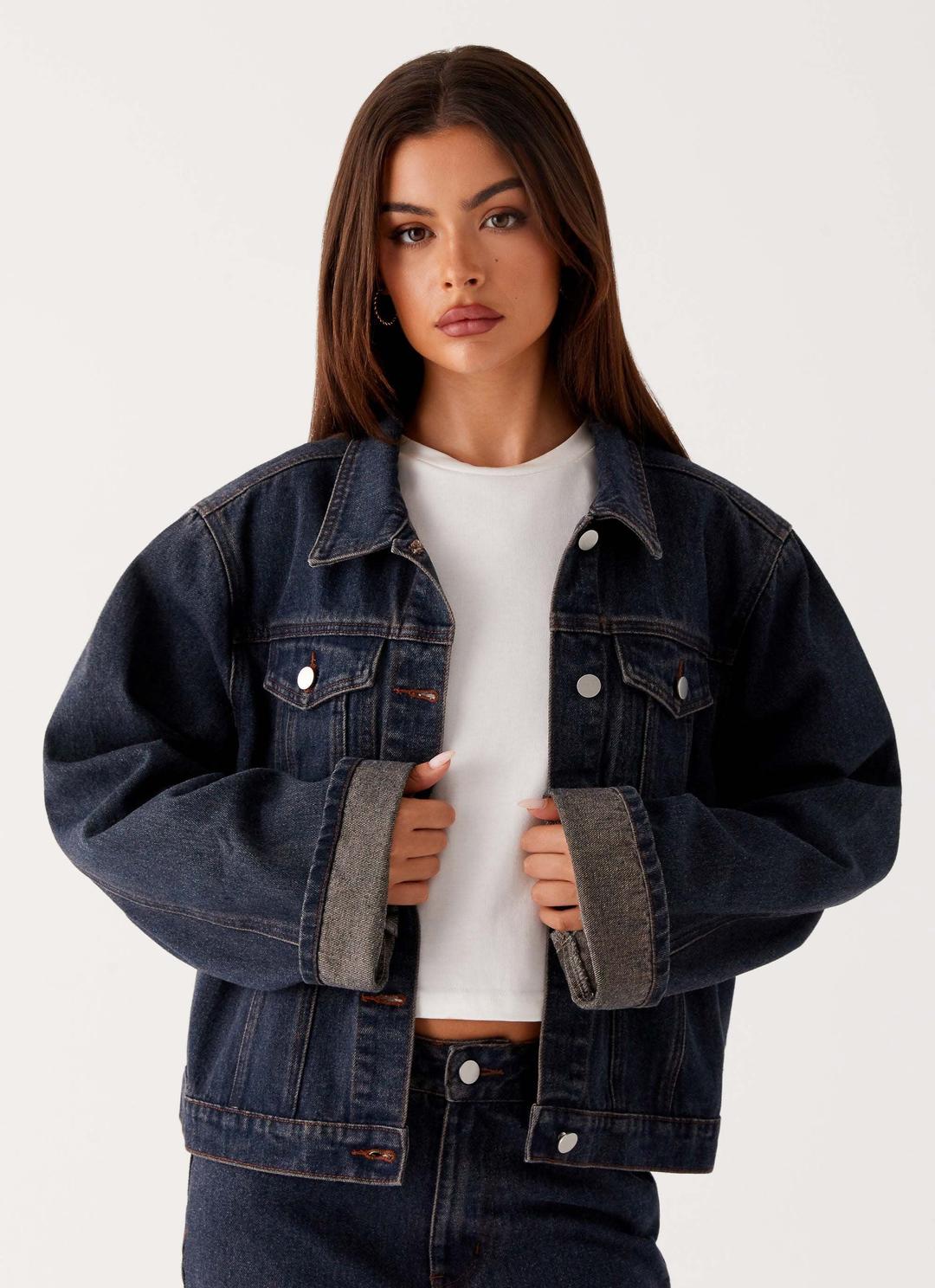 Back Again Oversized Denim Jacket - Brown Blue Acid Wash - Brown Blue Acid Wash / XS-S