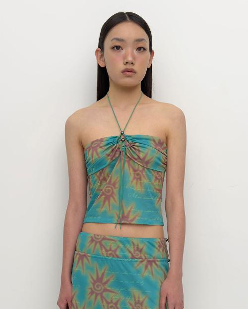 Mural mesh halter neck top Papaya