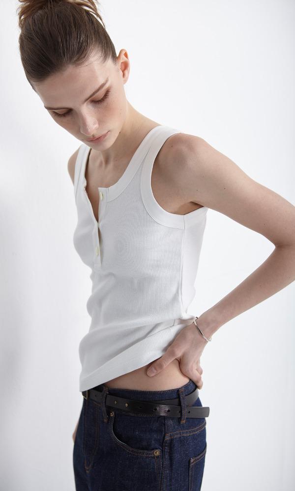 RIBBED COTTON HENLEY NECK TANK (WHITE)