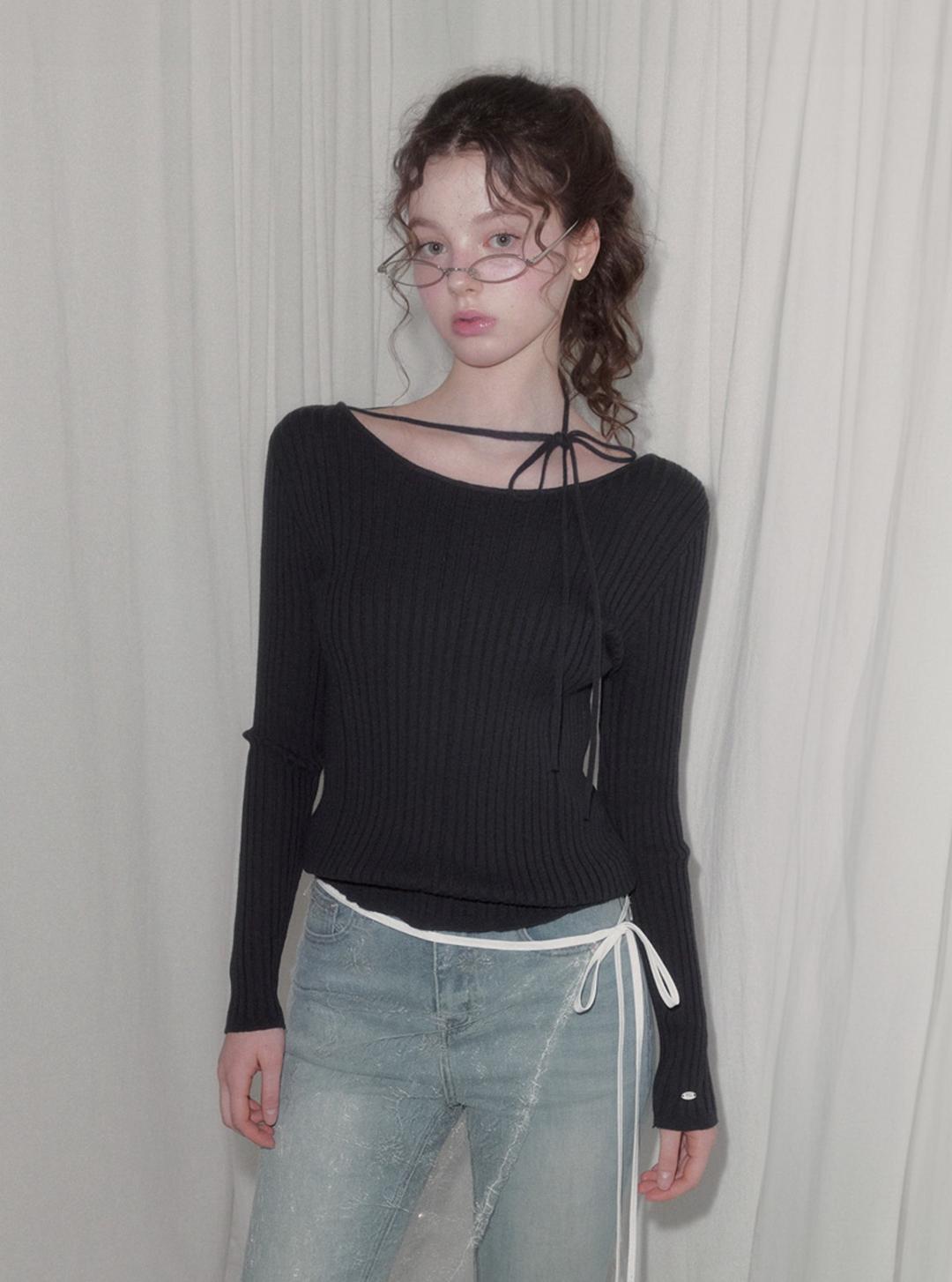 [온라인단독] 루멘 스트랩 골지 긴팔 니트