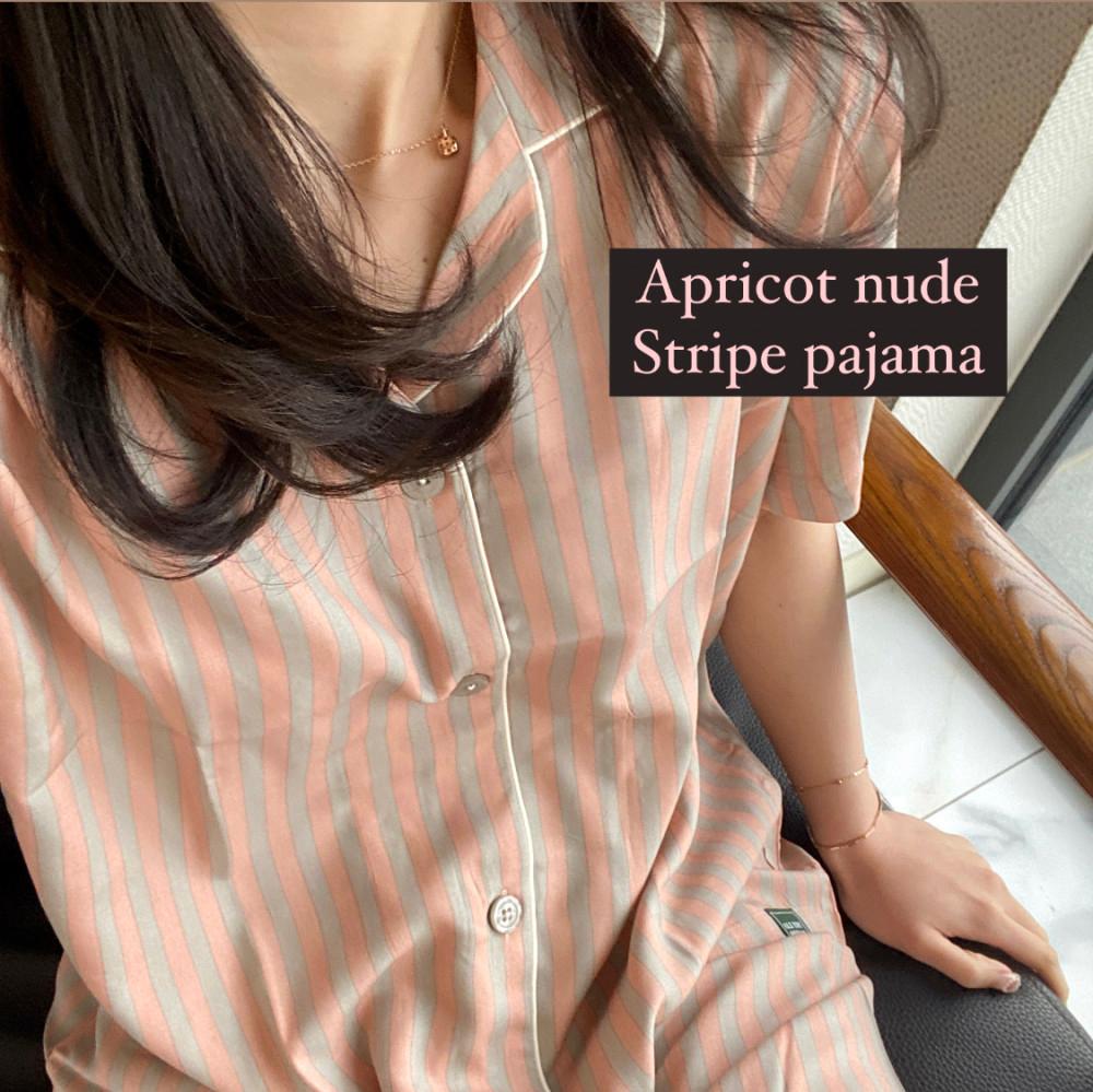 [할인중,백화점납품] 누드 애프리콧 스트라이프 커플잠옷 파자마세트 신혼 선물 플러드케이
