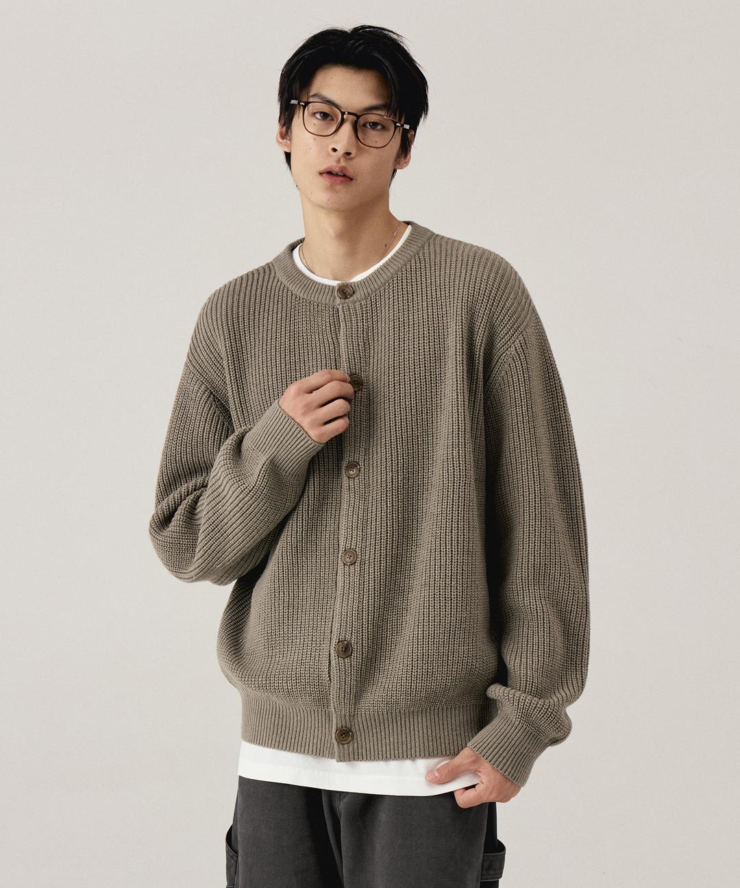 라운드넥 가디건_샌드