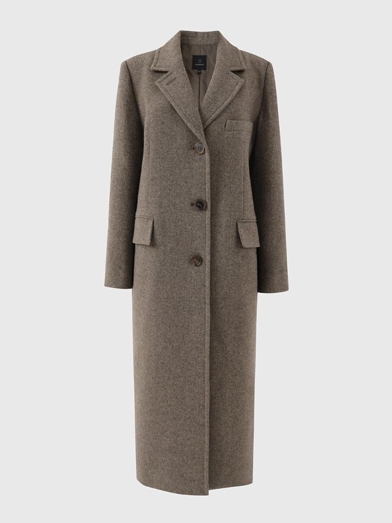 LOOKAST - 브라운 헤링본 소이 울 싱글 코트