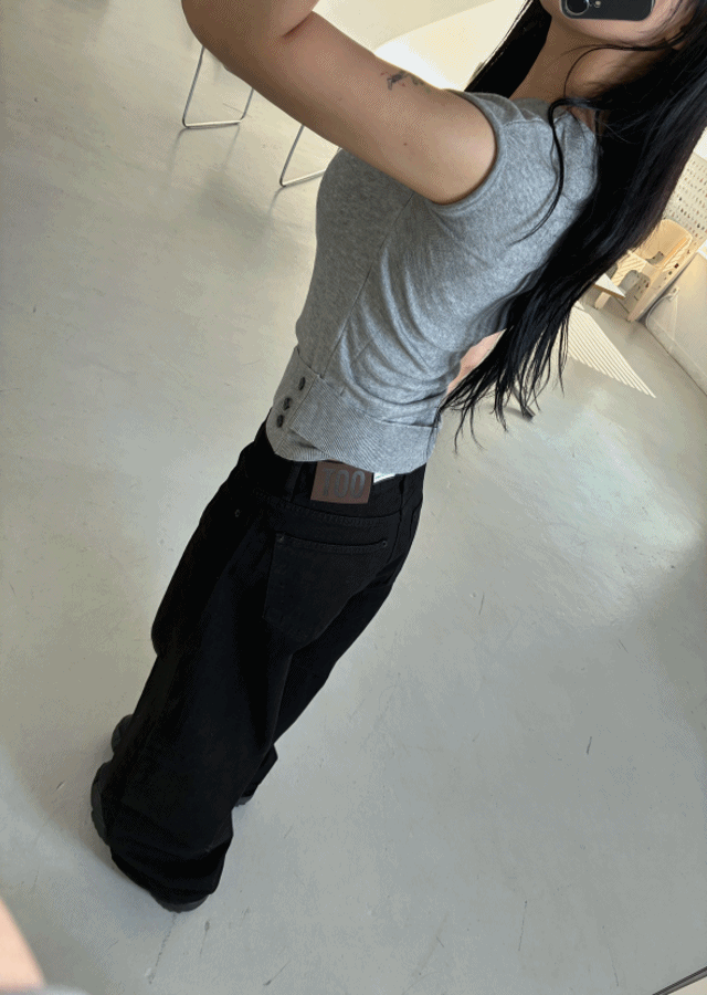 (OOTJ) 베이직 블랙 데님 와이드 진