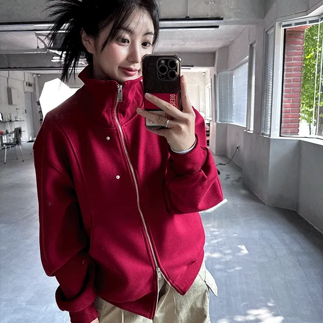 [당일발송/Unisex]Rivet stud two way zipup, 3color
