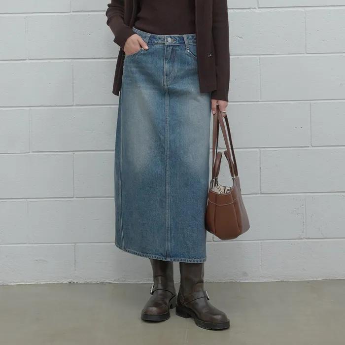 FLARED DENIM LONG SKIRT MBL