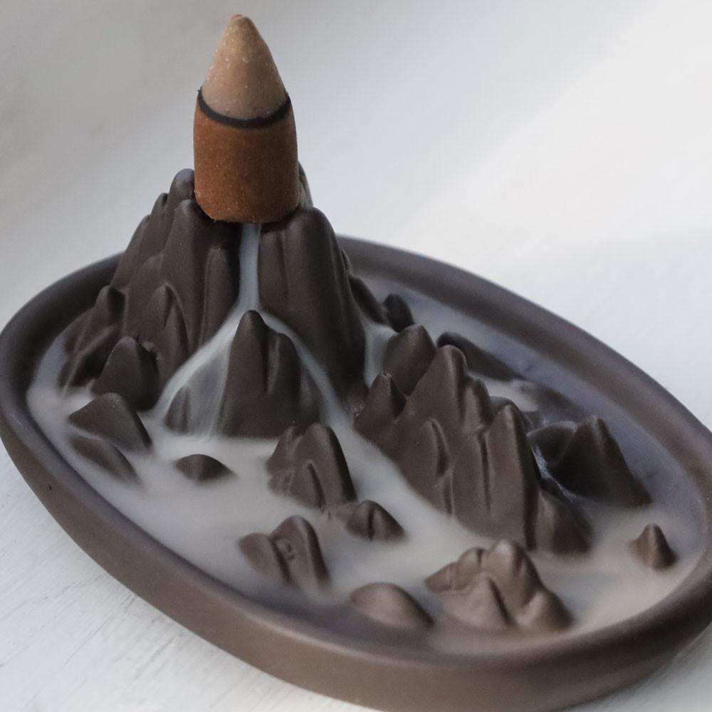 브라운 도자기 운해 풍경 백플로우 인센스홀더 2way 향꽂이 역류향 콘향 인센스스틱홀더