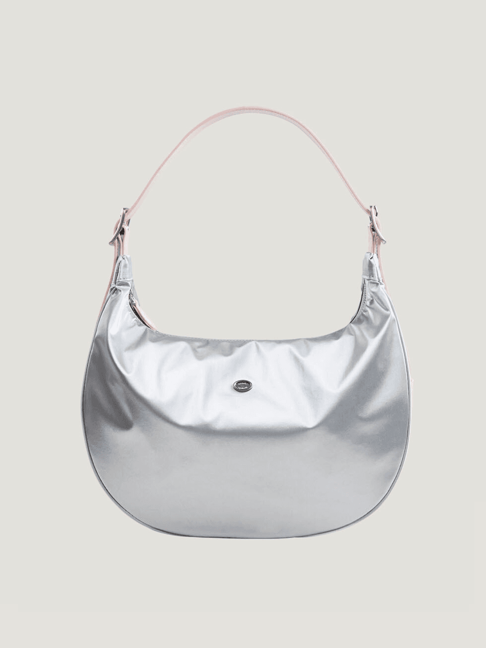 Classic button half moon nylon bag Silver