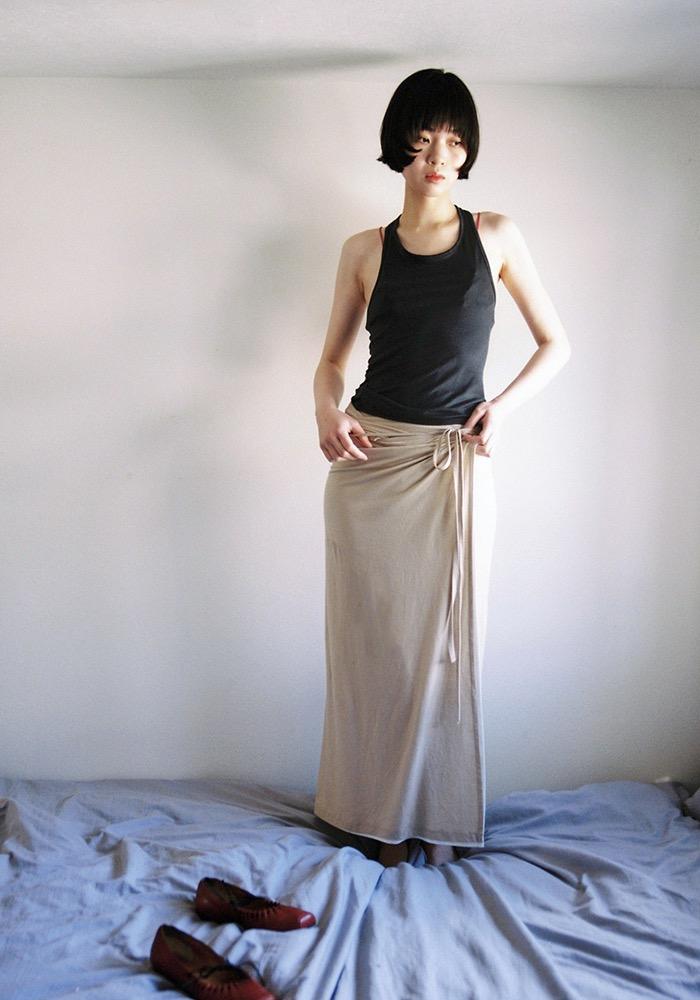 Two Tone Layered Long Skirt Taupe