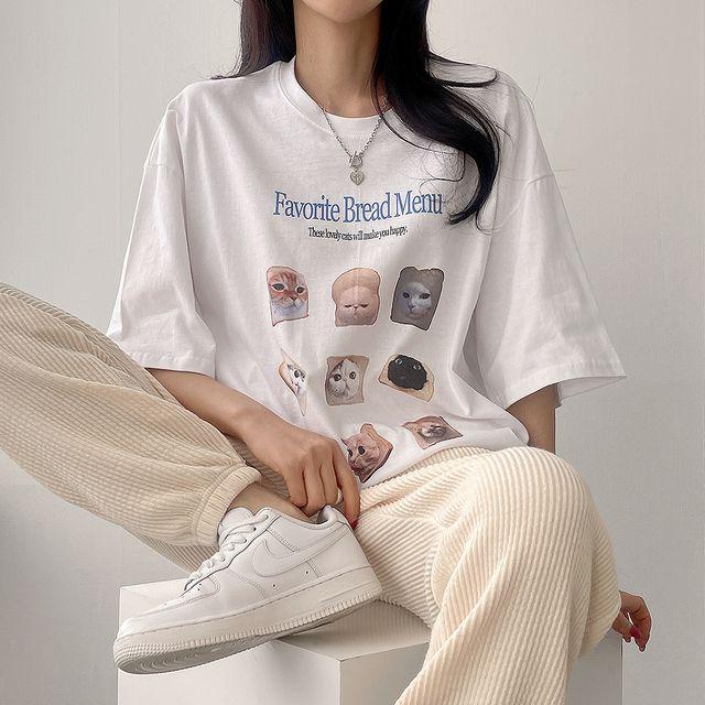 키치한, 네오 식빵고양이 프린팅 오버핏 반팔티 3color_디데이뉴