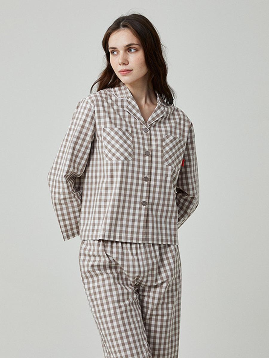 긴팔 베이직 파자마 세트_브라운