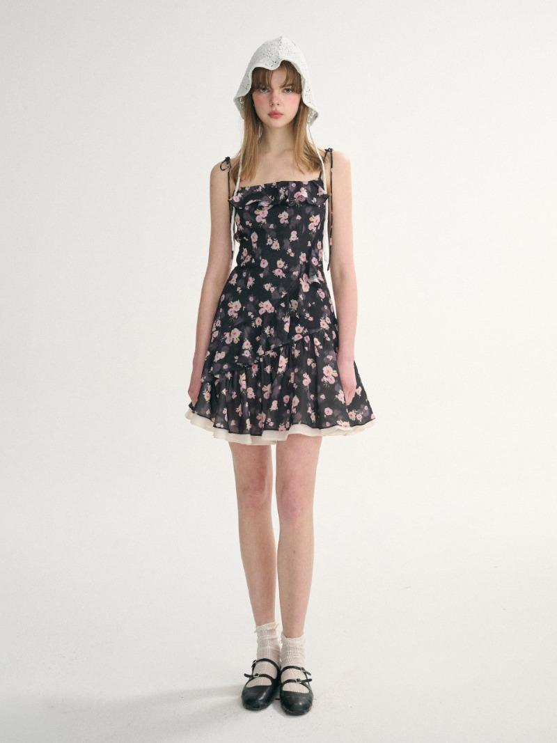 쁘띠로즈 스트랩 미니원피스 블랙