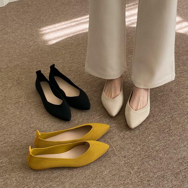 [당일발송]뾰족 포인티드 니트 발편한 플랫슈즈 단화 1cm