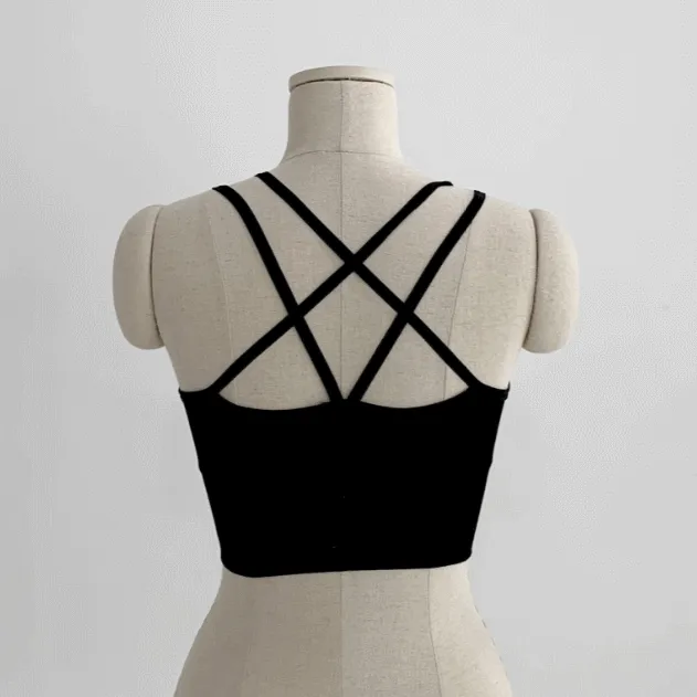 브라탑 백스트링 패드 탈부착 고급 레이어드 끈나시 탱크탑 브라탑 브라렛 이너 슬리브리스 캡내장 요가복 요가상의 폴복 백포인트 필라테스상의 웨이트탑 트레이닝상의