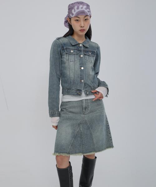 스탠다드 데님 크롭 자켓 딥블루