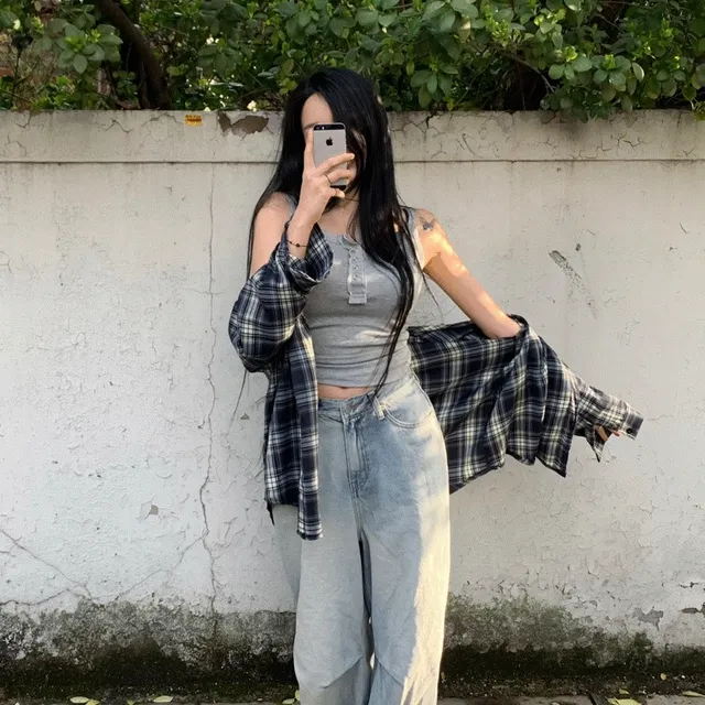 [BEST] 루즈핏 빈티지 체크 셔츠 nb