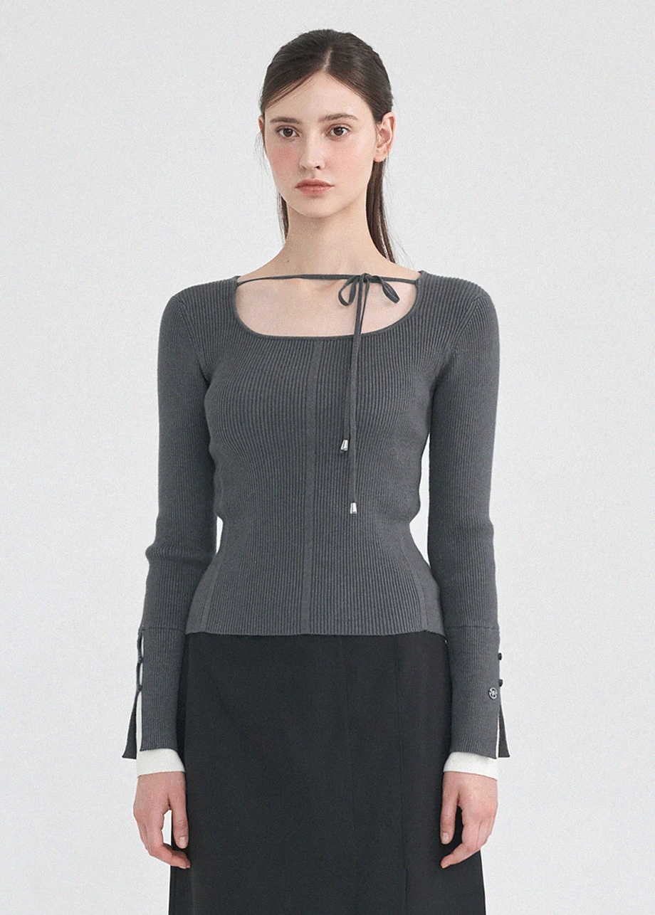 [44-120]  Cora Layered Knit  코라 레이어드 니트 (가을-데이트룩-하객룩-격식룩-오피스룩-출근룩-스퀘어넥-스트랩-골지니트-니트티-레이어드-자체제작)