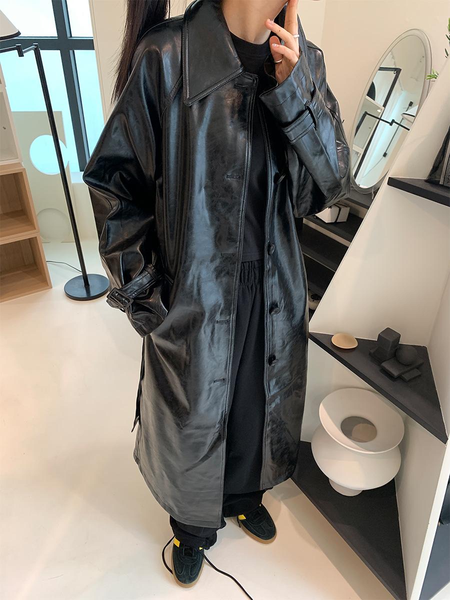Leather trench coat (2color)